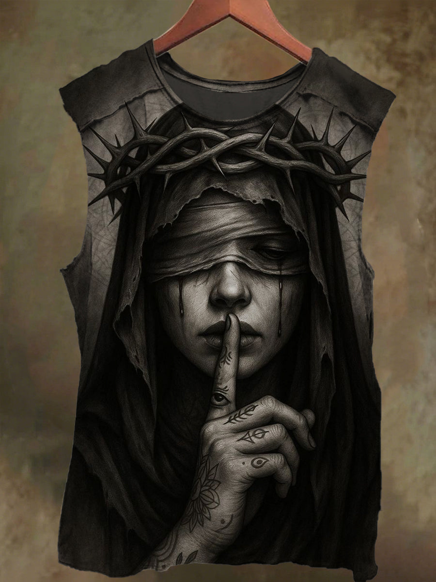 Unisex Quiet Nun Print Casual Cotton Tank Top