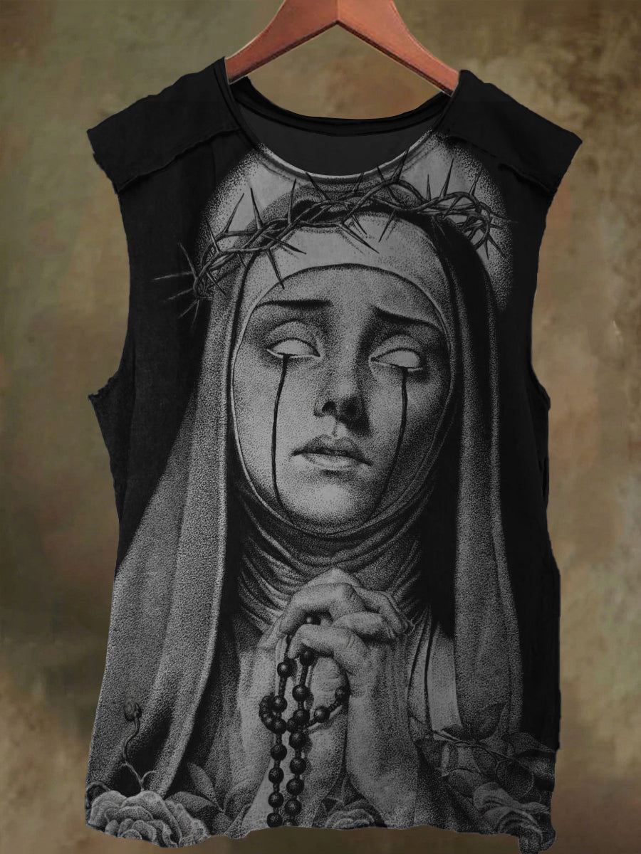 Unisex Nun's Tears Print Casual Cotton Tank Top