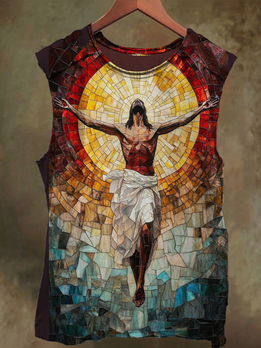 Unisex Jesus in the Holy Light Print Casual Cotton Tank Top