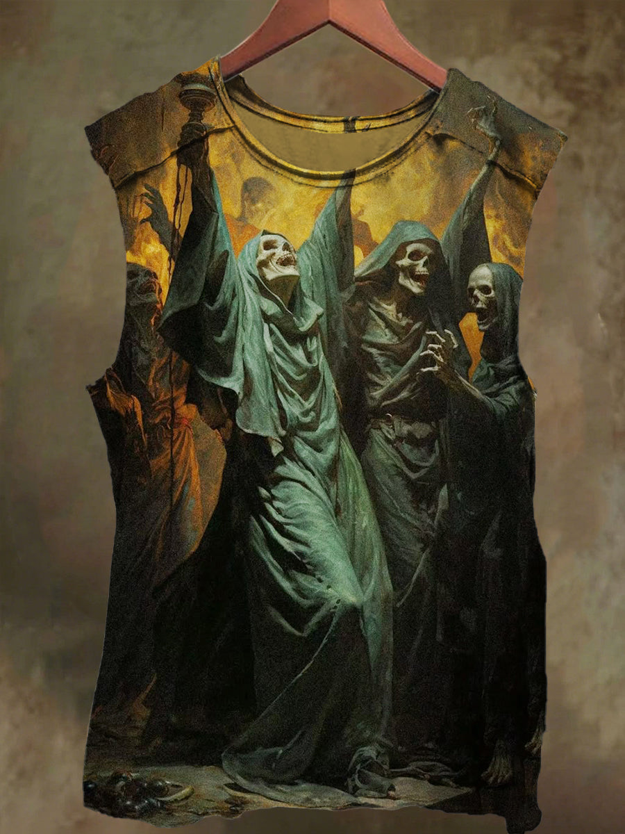 Unisex Skull's Rave Print Casual Cotton Tank Top