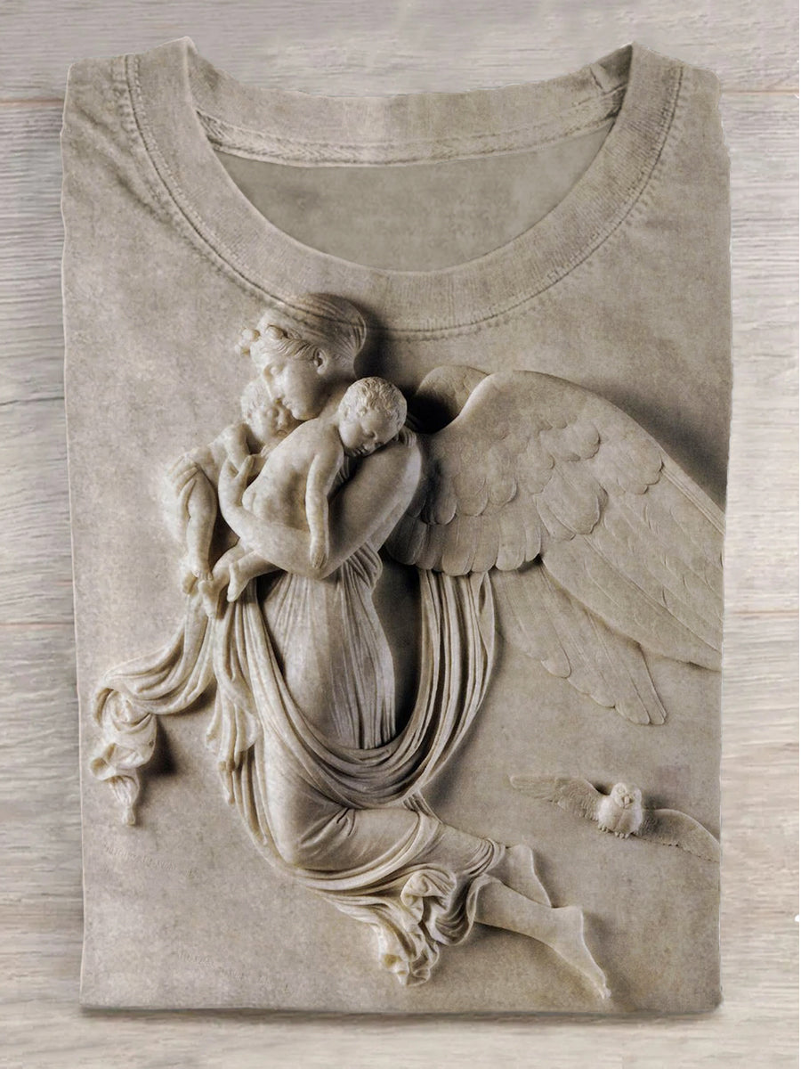 Embossed Goddess Baby Girl Printed Round Neck Short Sleeve T-Shirt