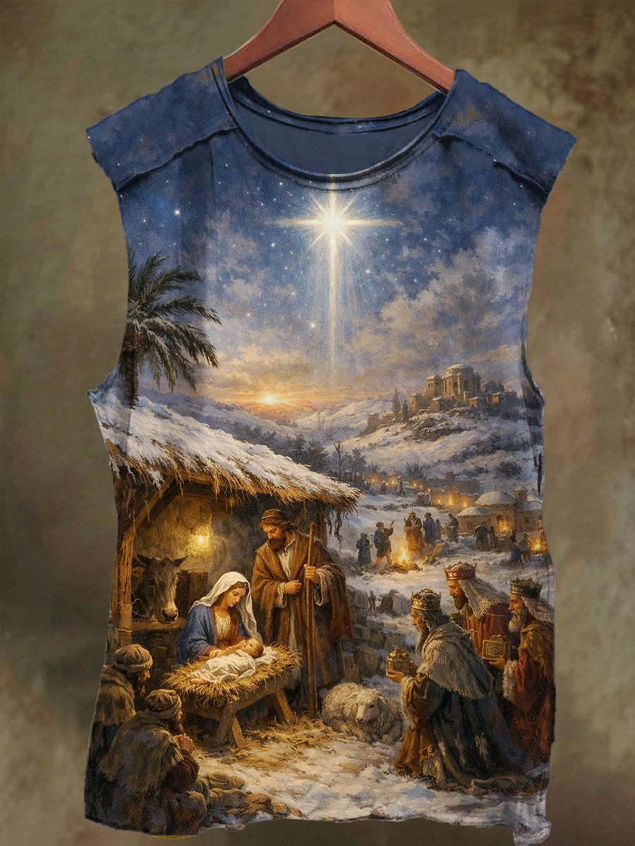 Unisex Snow Season's Jesus Print Casual Cotton Tank Top