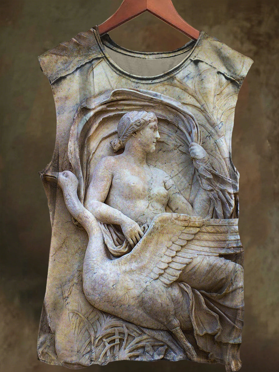 Unisex Goddess and White Crane Print Casual Cotton Tank Top