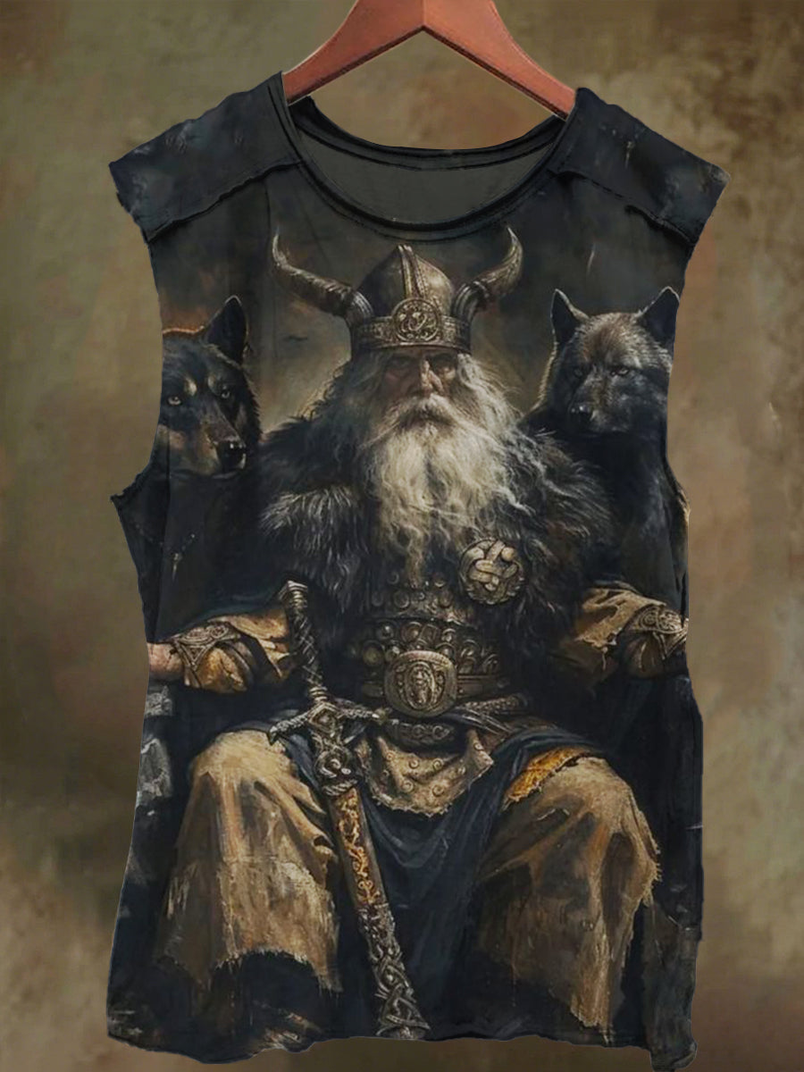 Unisex Warrior and Wolf Print Casual Cotton Tank Top