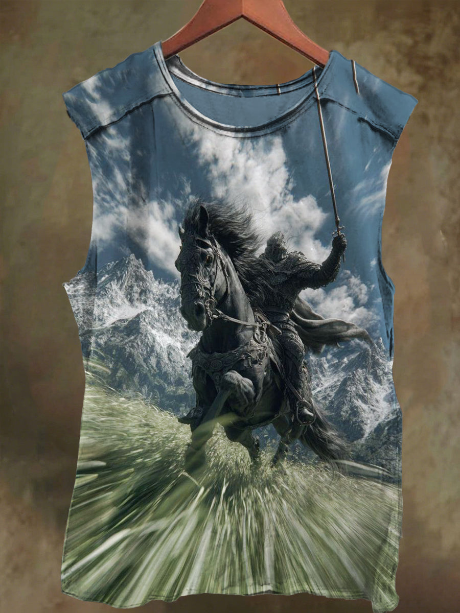 Unisex Riders on Horseback Printed Casual Cotton Vest