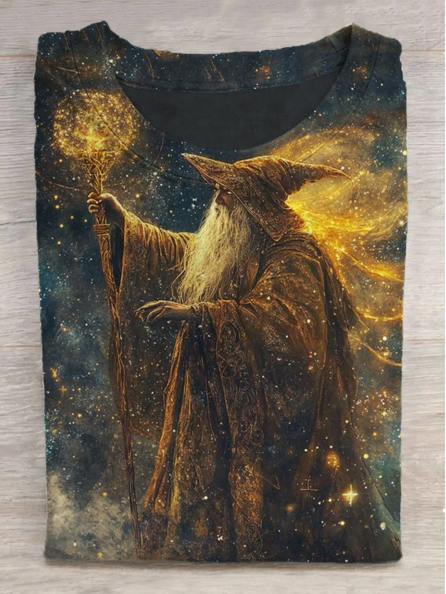Wizard in the Stars Printed Crew Neck Short Sleeve T-Shirt