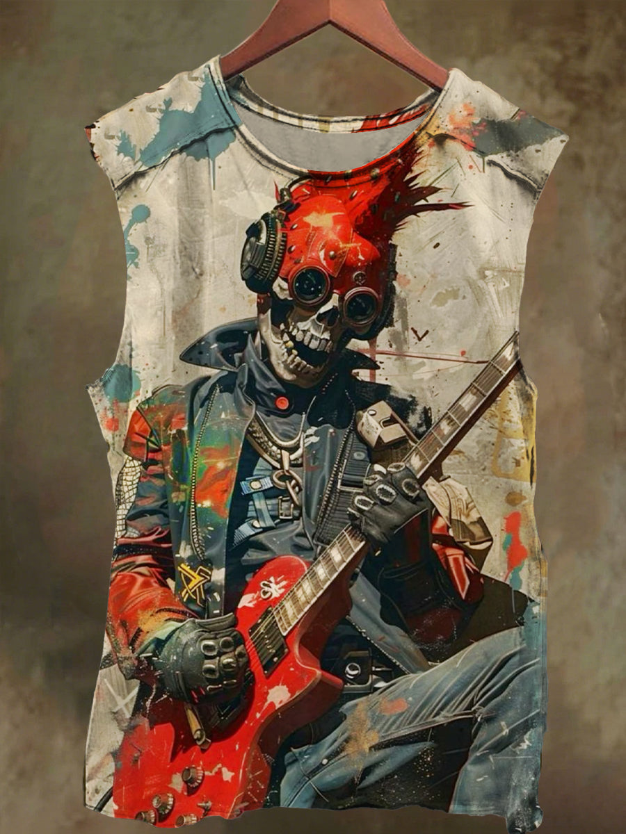 Unisex Rock Skull Print Casual Cotton Tank Top