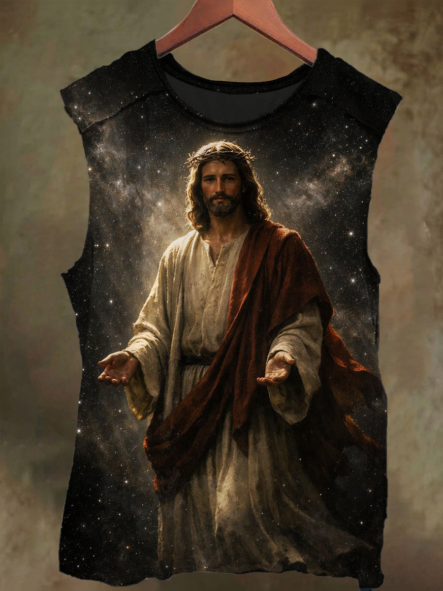 Unisex Night Sky Jesus Print Casual Cotton Tank Top
