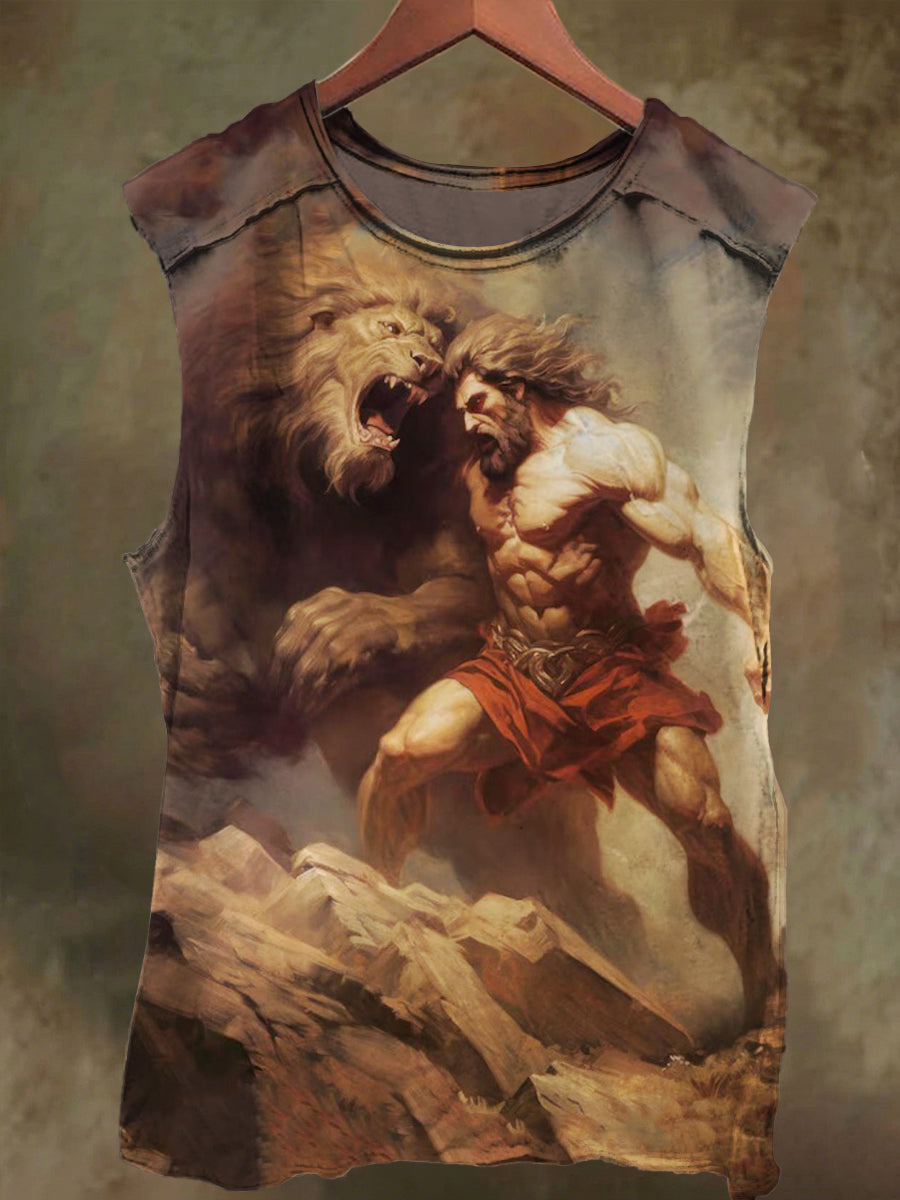 Unisex gladiator print casual cotton tank top