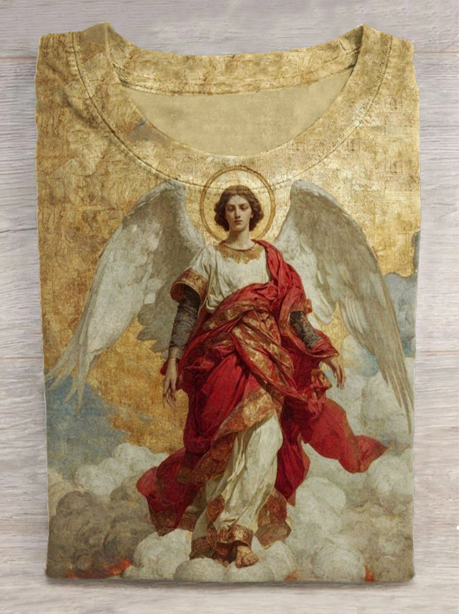 Faith and Spirit Angel Print Crew Neck Short Sleeve T-Shirt