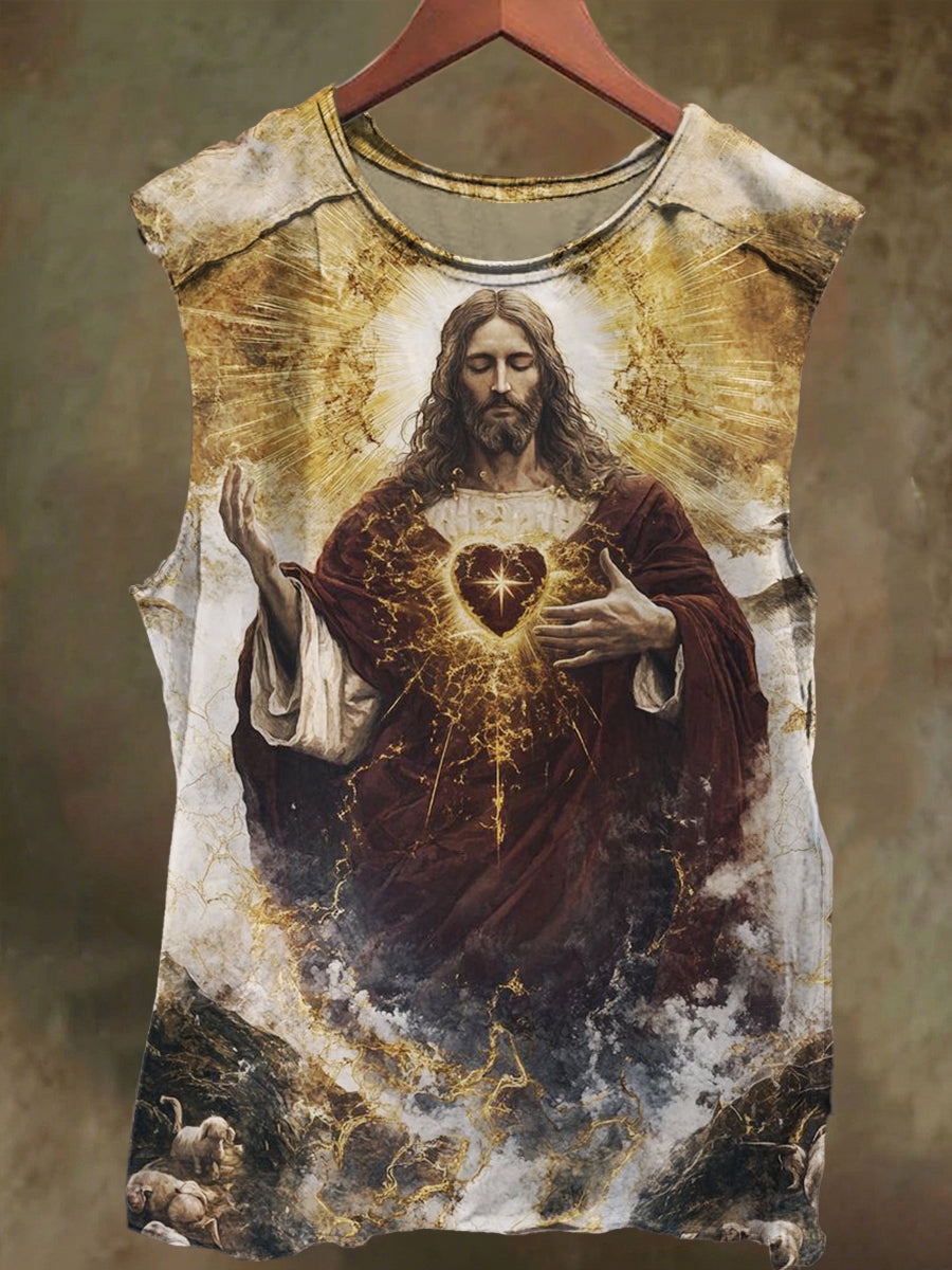 Unisex Jesus Heart Print Casual Cotton Tank Top