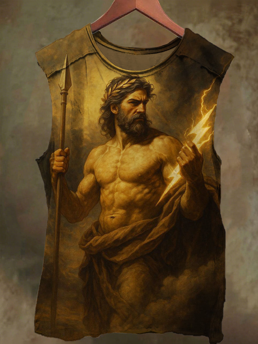 Unisex Lightning God Print Casual Cotton Tank Top