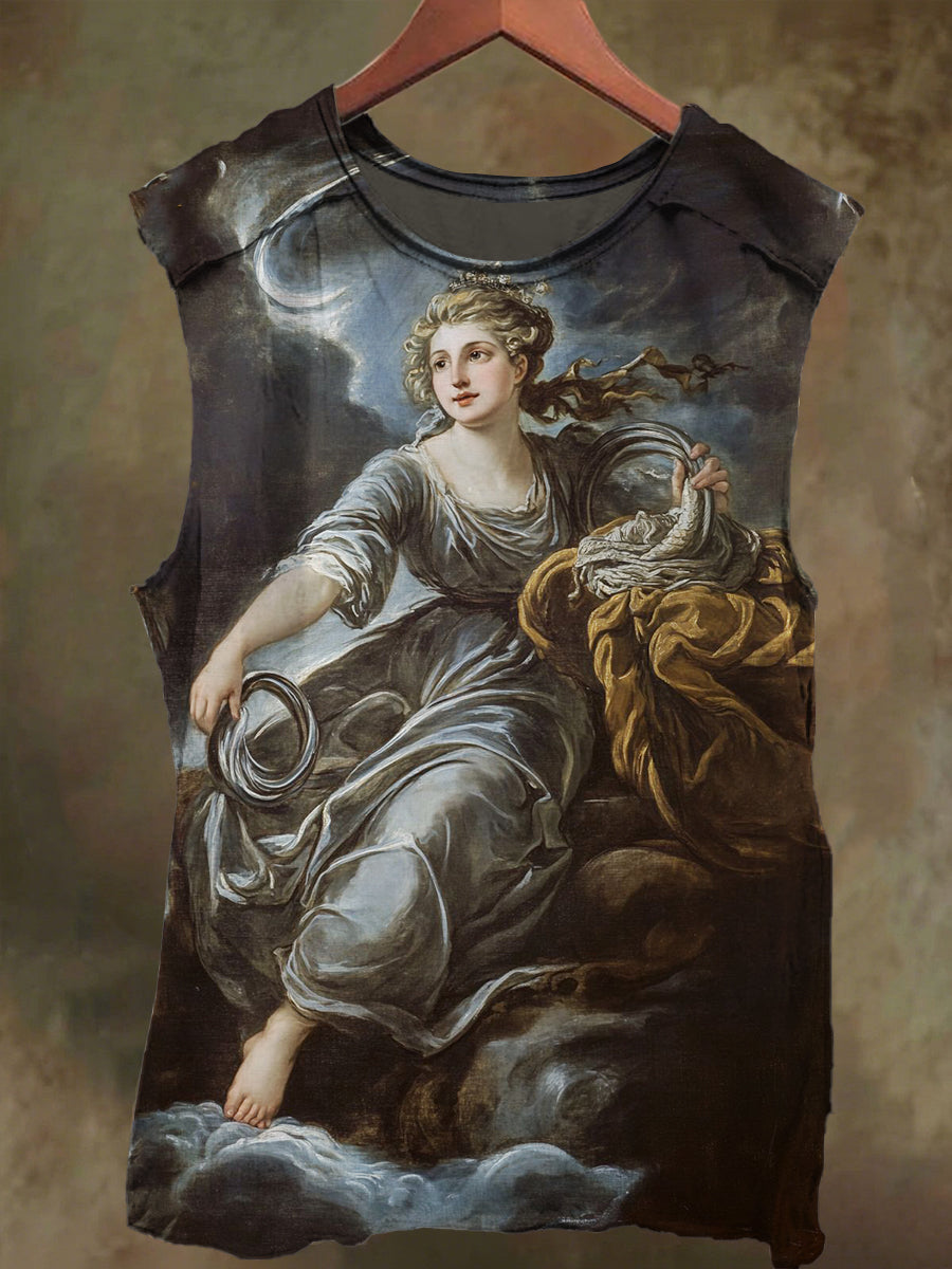 Unisex Goddess Under the Moon Print Casual Cotton Tank Top