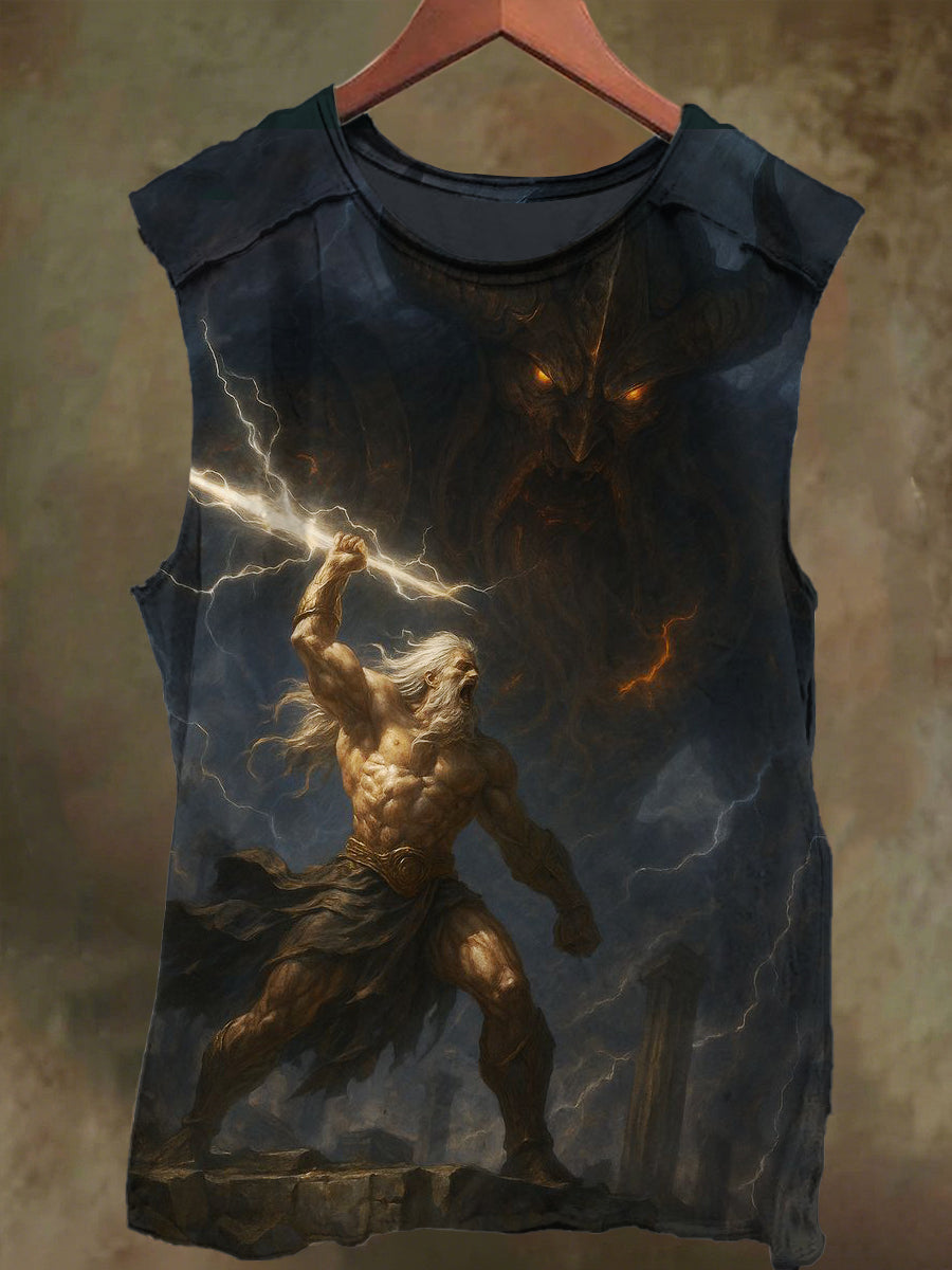 Unisex Lightning God Print Casual Cotton Tank Top