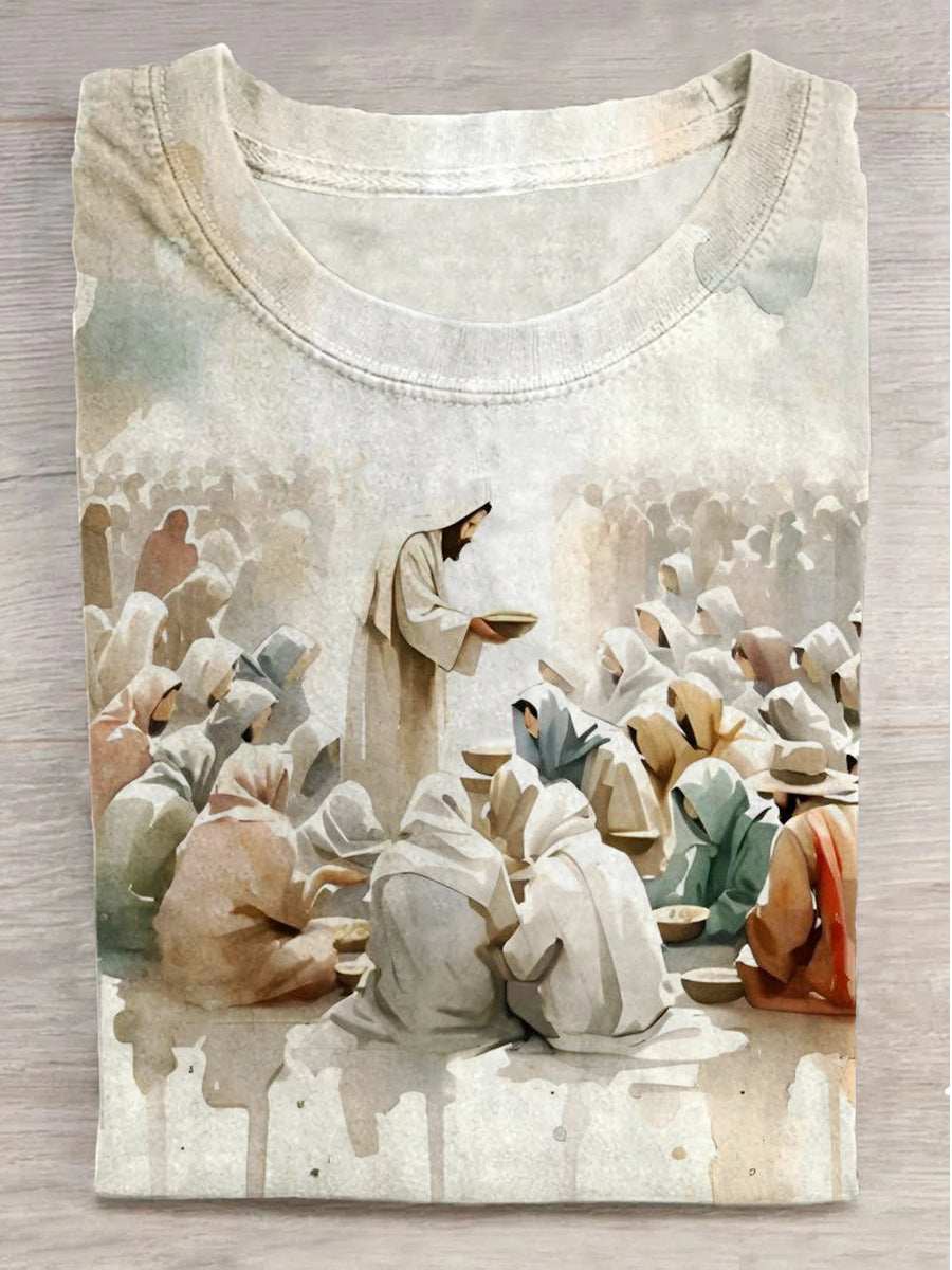 Jesus and Believers Printed Crew Neck Short Sleeve T-Shirt