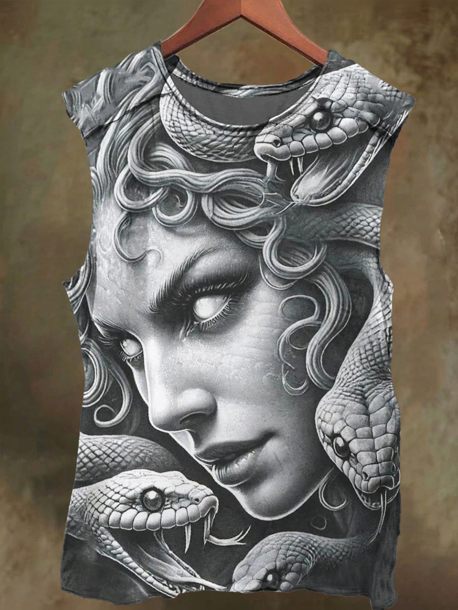 Unisex Nine Snakes Medusa Print Casual Cotton Tank Top