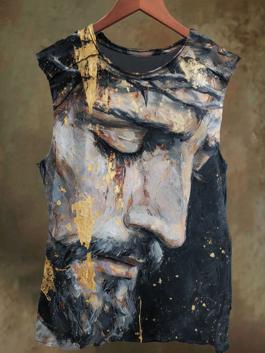 Unisex Jesus Print Casual Cotton Tank Top