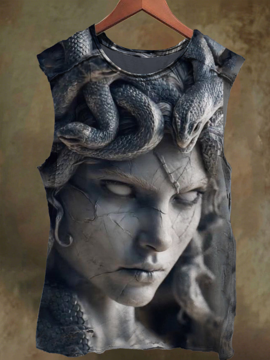 Unisex Medusa Stone Print Casual Cotton Tank Top