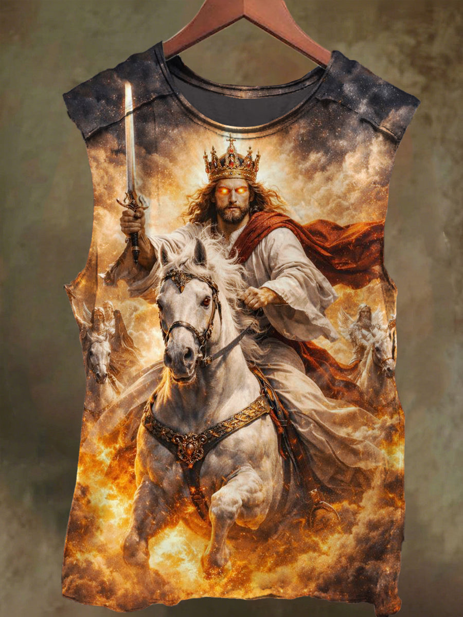 Unisex King on Horseback Print Casual Cotton Vest