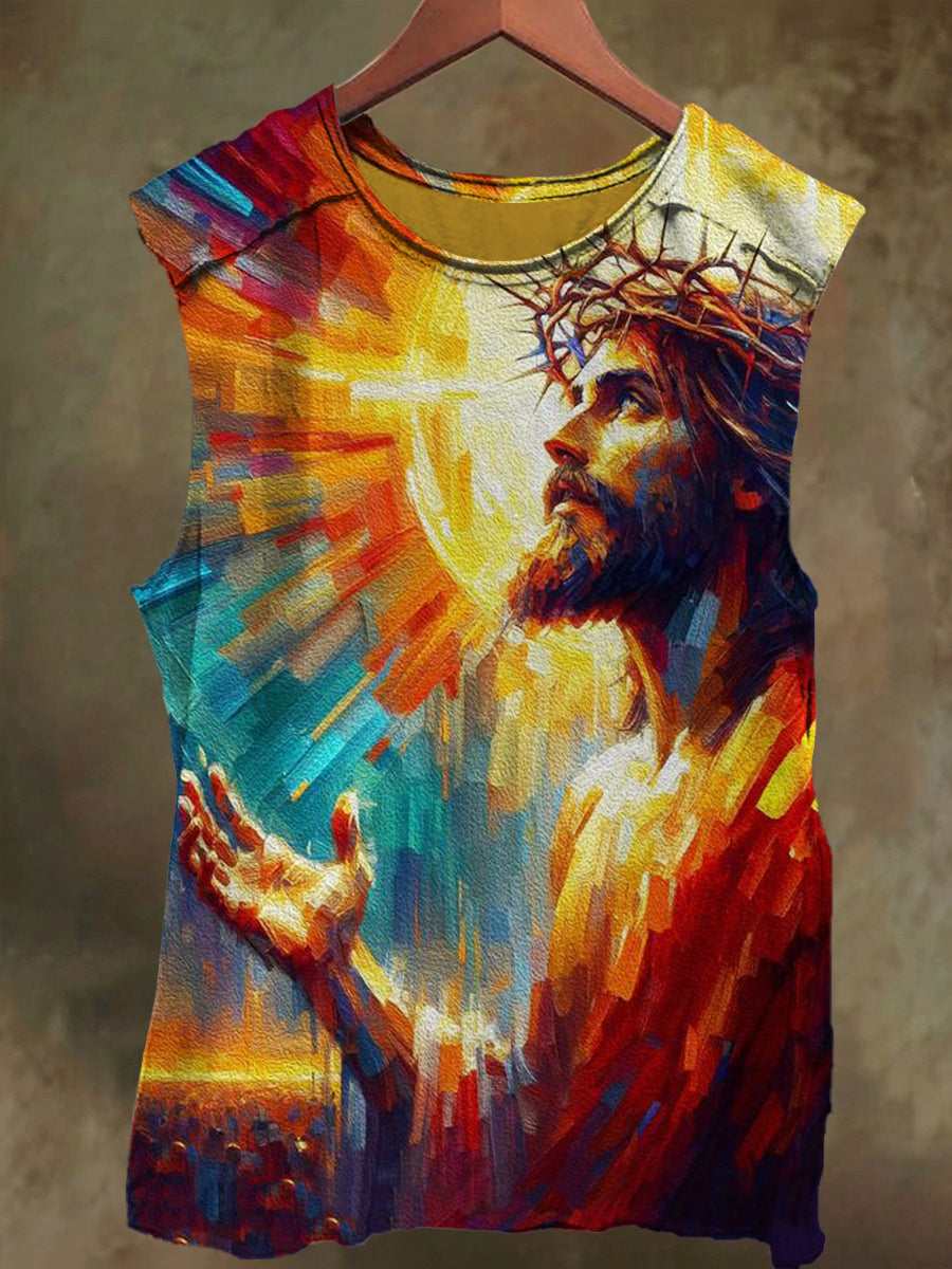 Unisex Jesus in the Holy Light Print Casual Cotton Tank Top