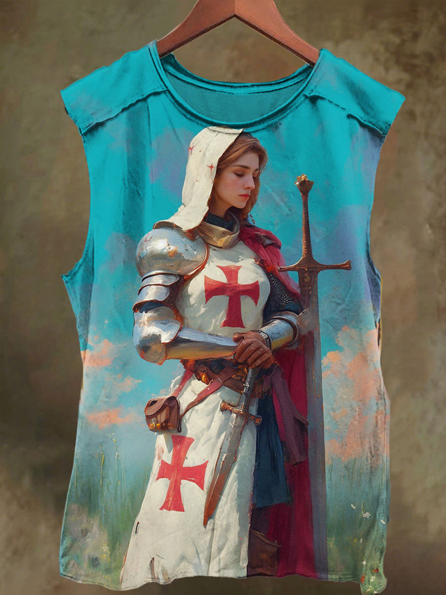 Unisex Red Crusader Print Casual Cotton Tank Top