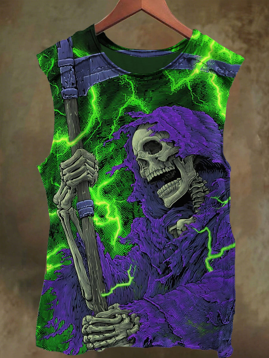 Unisex Ghost Skull Print Casual Cotton Tank Top