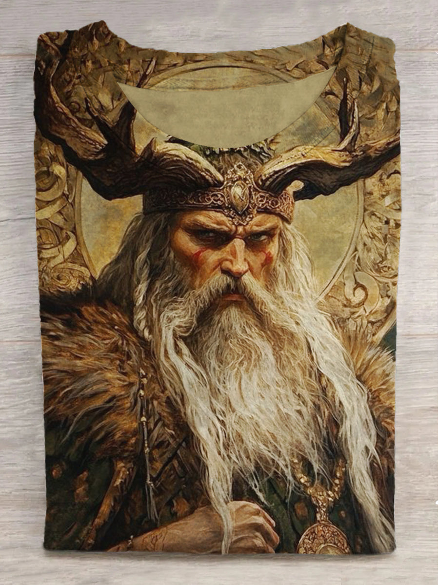 Wizard Old Man Printed Crew Neck Short Sleeve T-Shirt