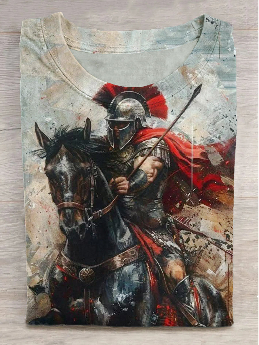 Horseback Rider Printed Round Neck Short Sleeve T-Shirt