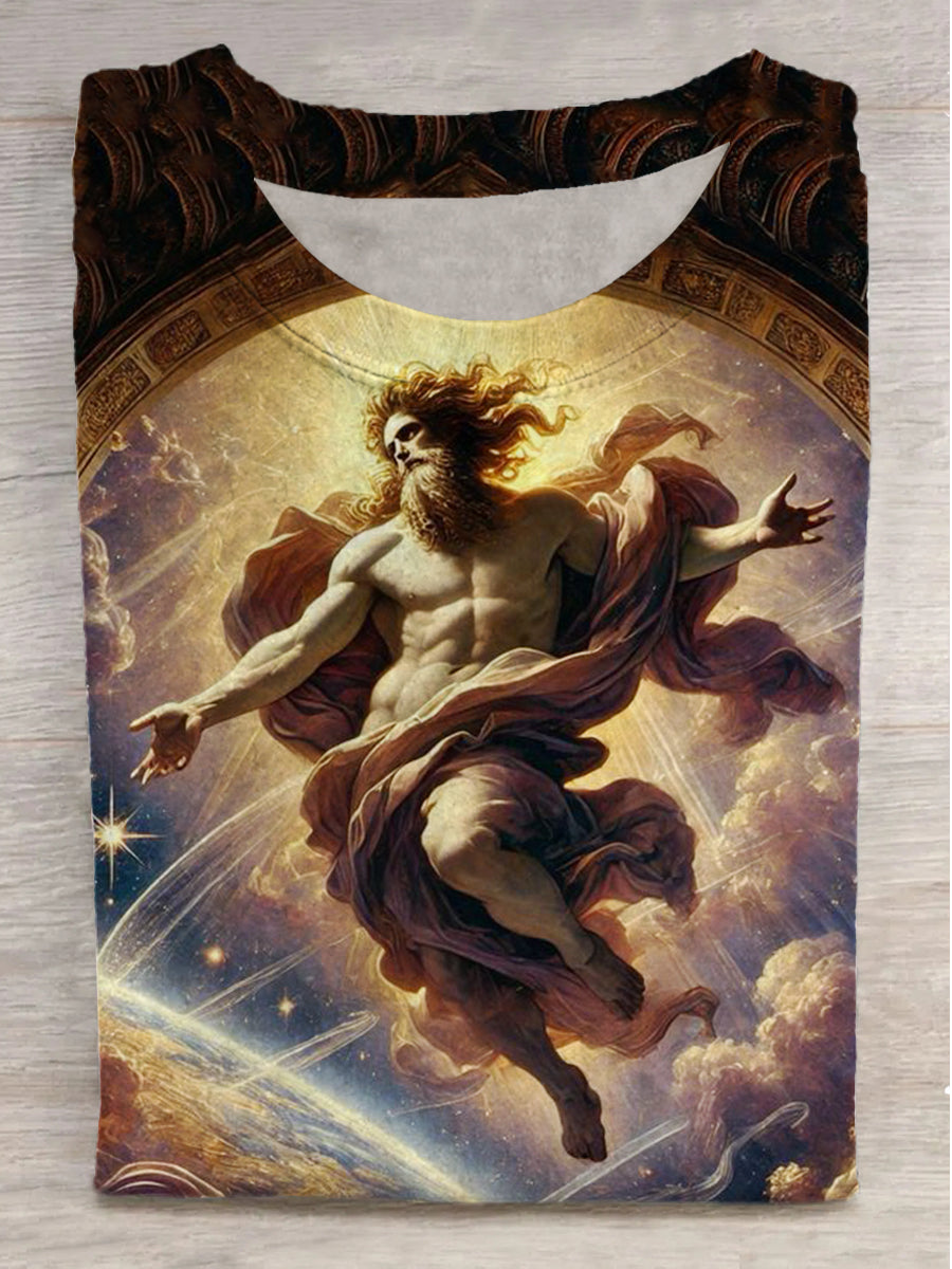 Zeus Print Round Neck Short Sleeve T-Shirt