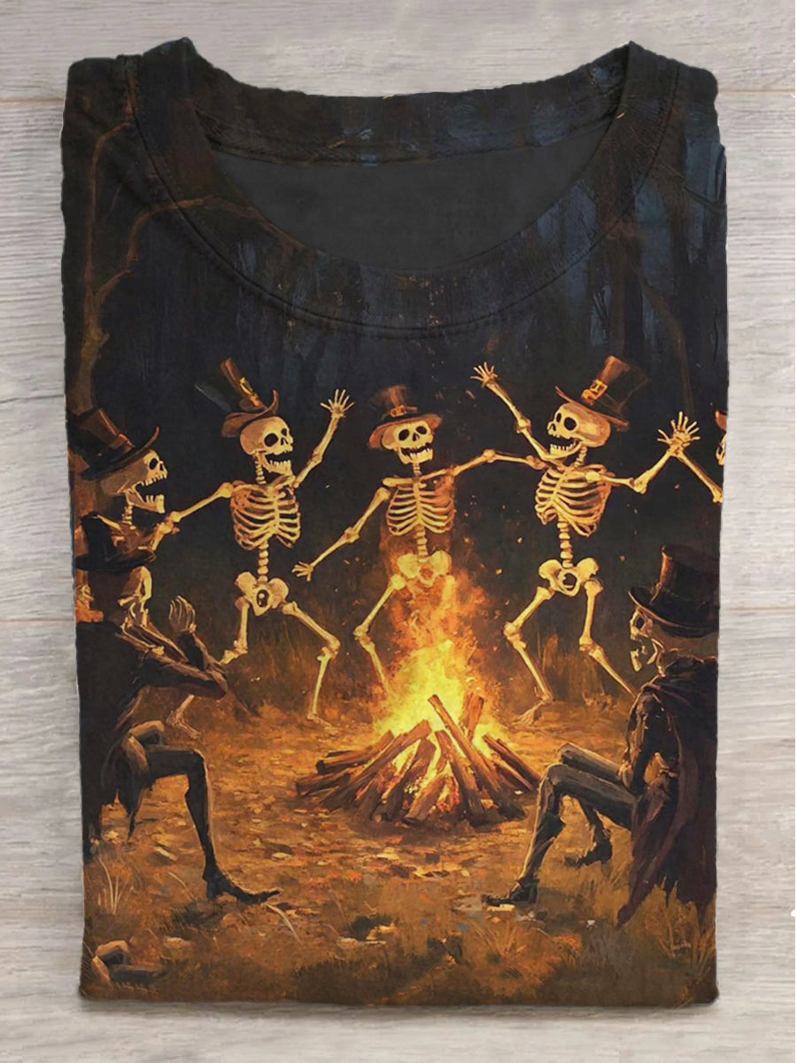 Bonfire of the Skulls Printed Crew Neck Short Sleeve T-Shirt