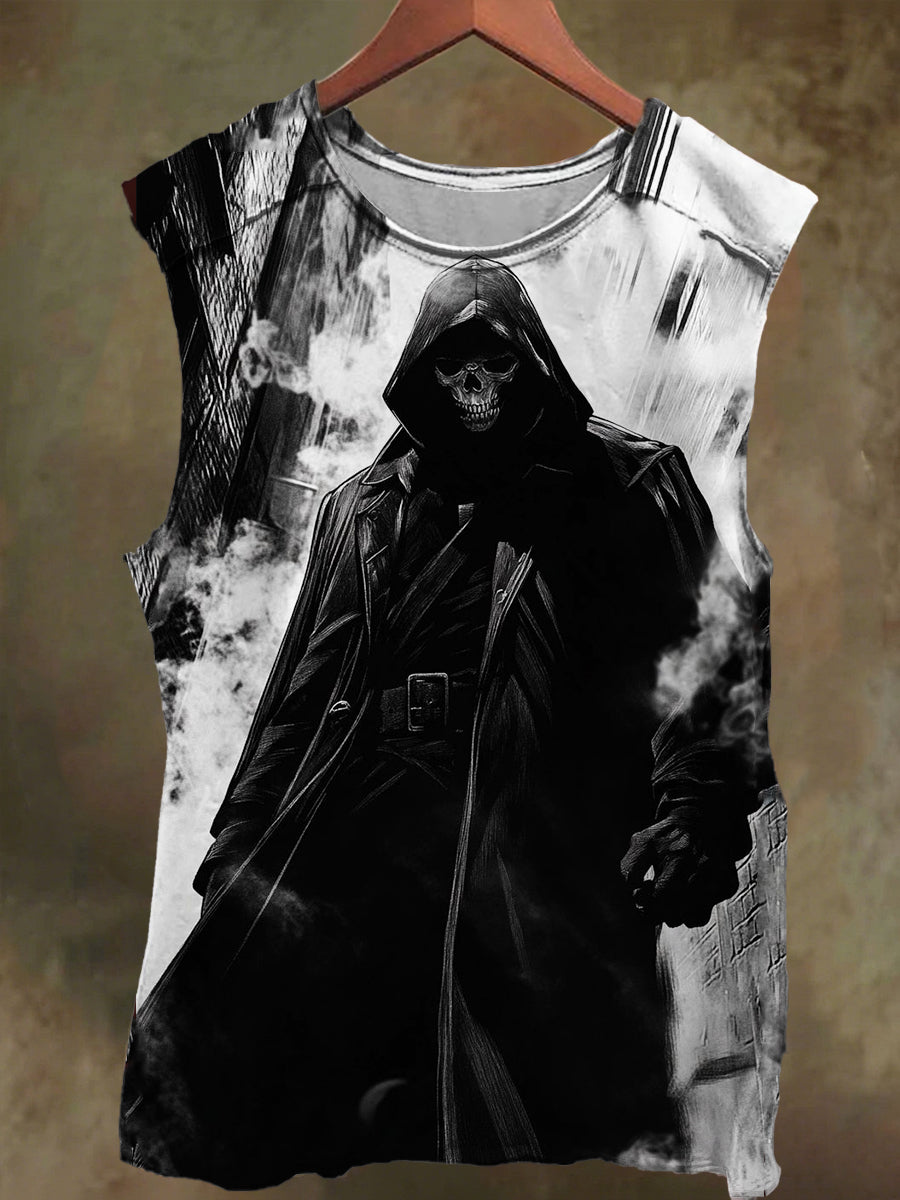 Unisex Hat Skull Print Casual Cotton Tank Top
