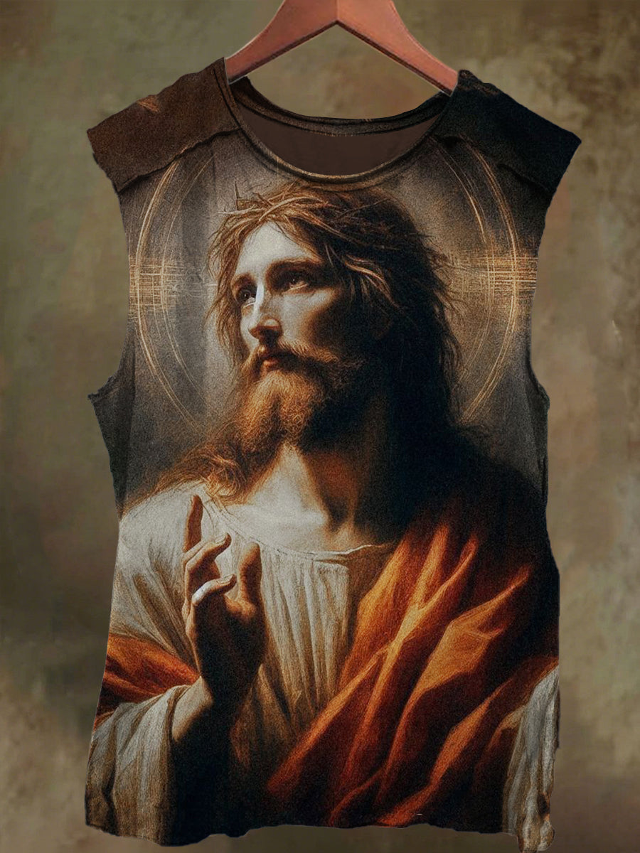 Unisex Holy Light Jesus Print Casual Cotton Tank Top