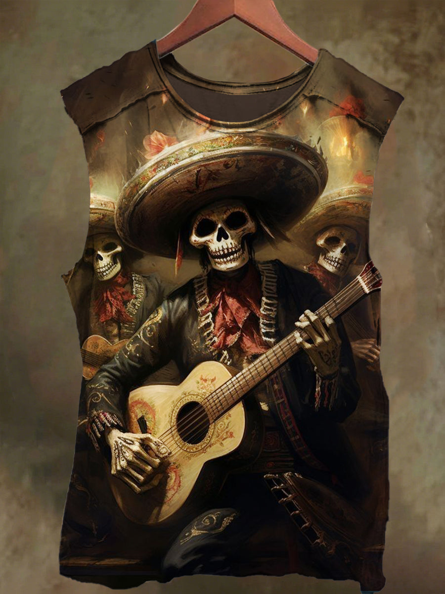 Unisex Rock Skull Band Print Casual Cotton Tank Top