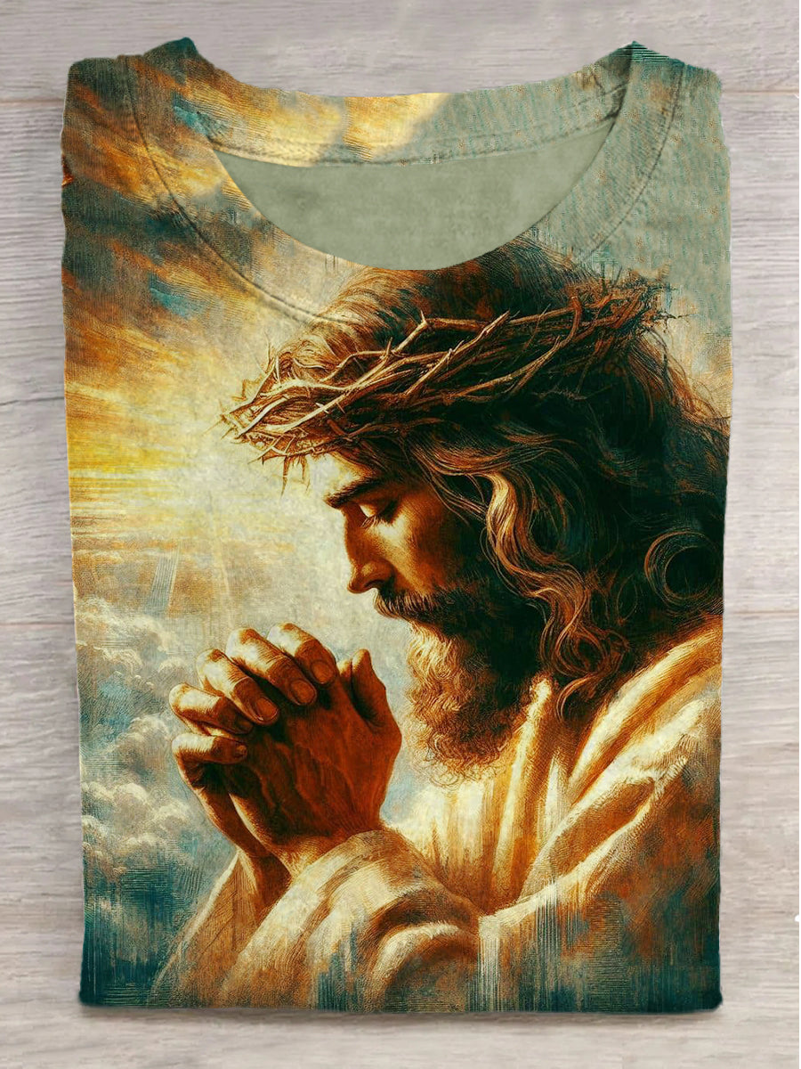 Jesus in the Light Printed Crew Neck Short Sleeve T-Shirt