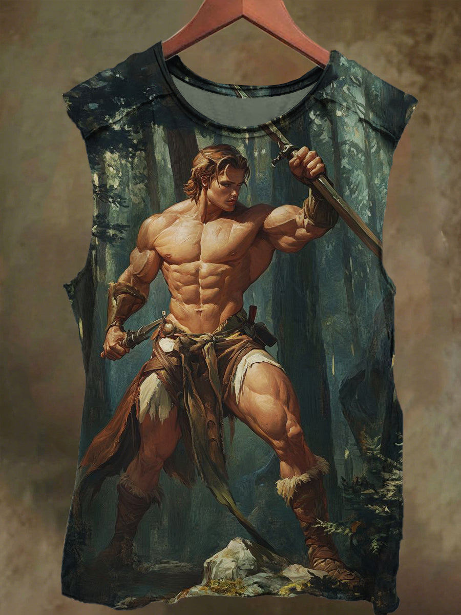 Unisex Jungle Warrior Print Casual Cotton Tank Top