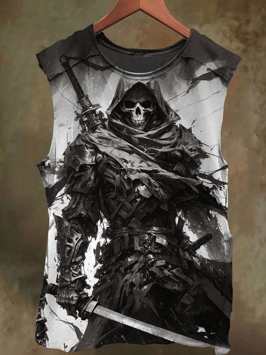 Unisex Dark Skull Print Casual Cotton Tank Top