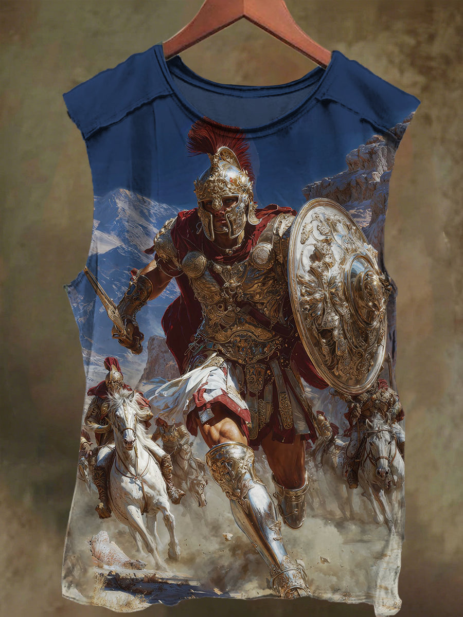 Unisex White Horse Rider Print Casual Cotton Tank Top