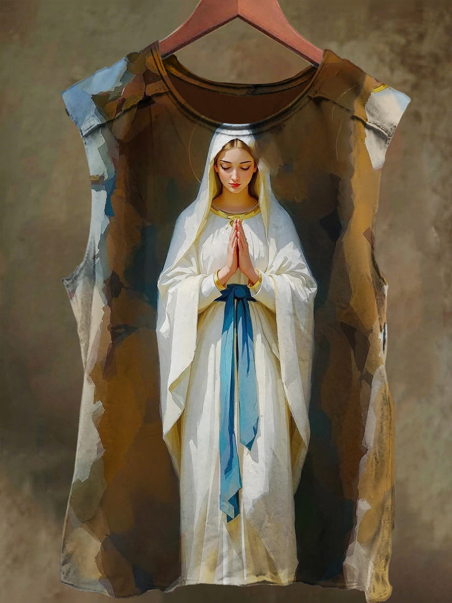 Unisex Oil Painting Virgin Mary Print Casual Cotton Tank Top