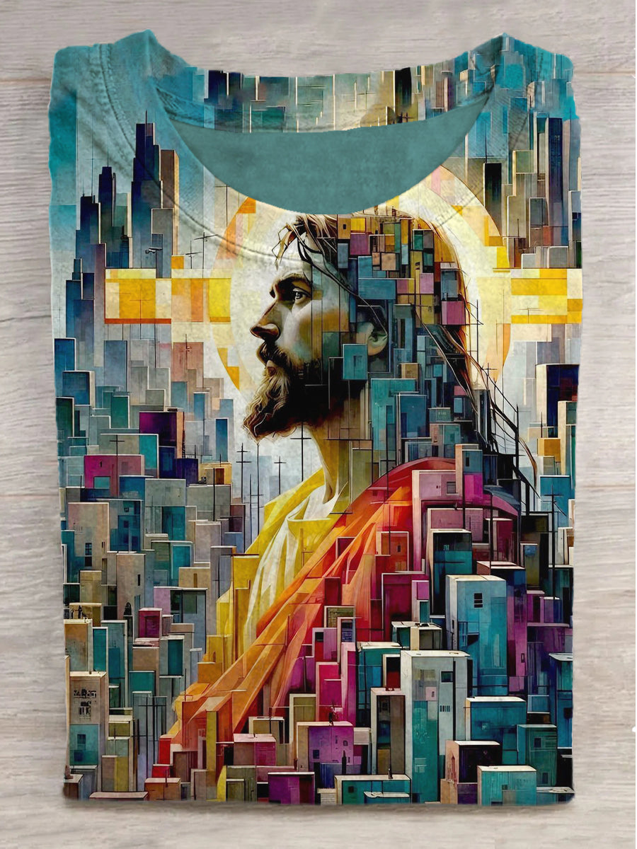 Jesus and the City Print Crew Neck Short Sleeve T-Shirt