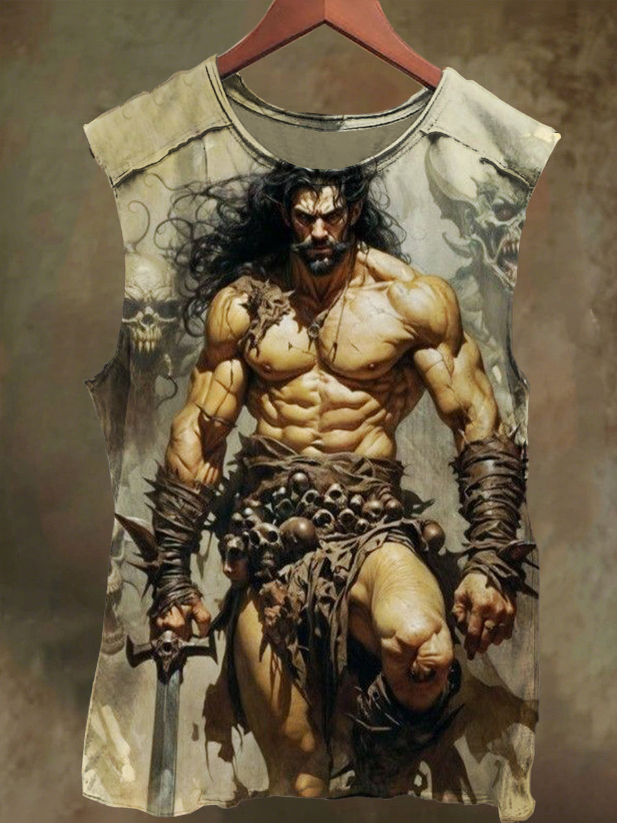 Unisex Skull Warrior Print Casual Cotton Tank Top