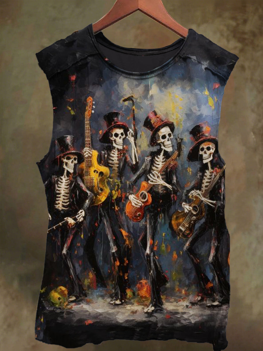Unisex Skull Rock Band Print Casual Cotton Tank Top