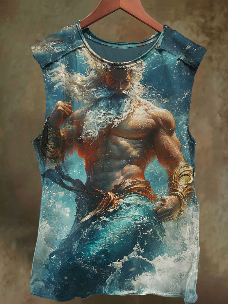 Unisex Poseidon Print Casual Cotton Tank Top