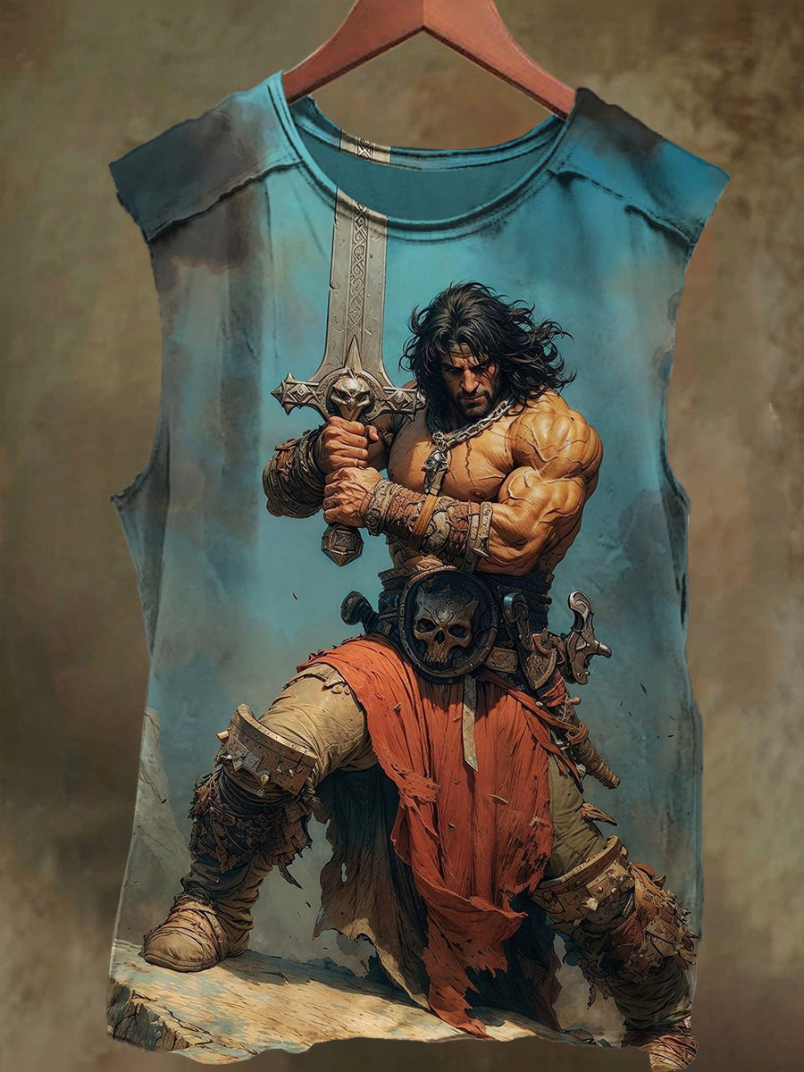 Unisex Warrior Print Casual Cotton Tank Top