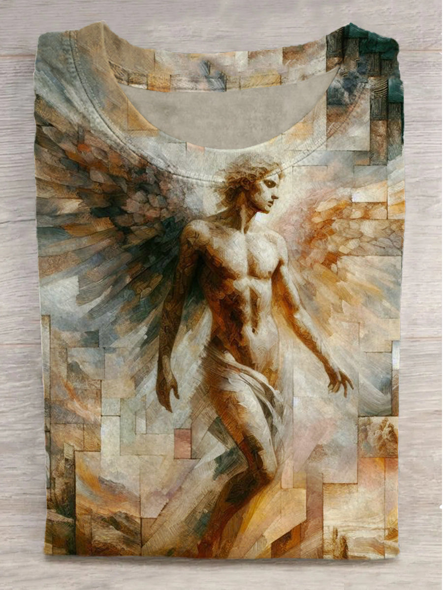 Angel Print Round Neck Short Sleeve T-Shirt