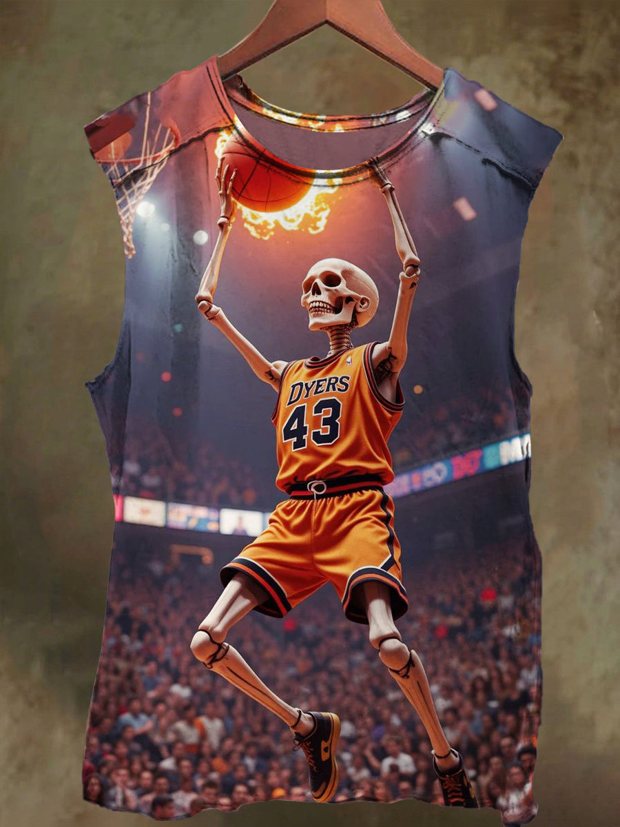 Unisex Shooting Skull Print Casual Cotton Tank Top