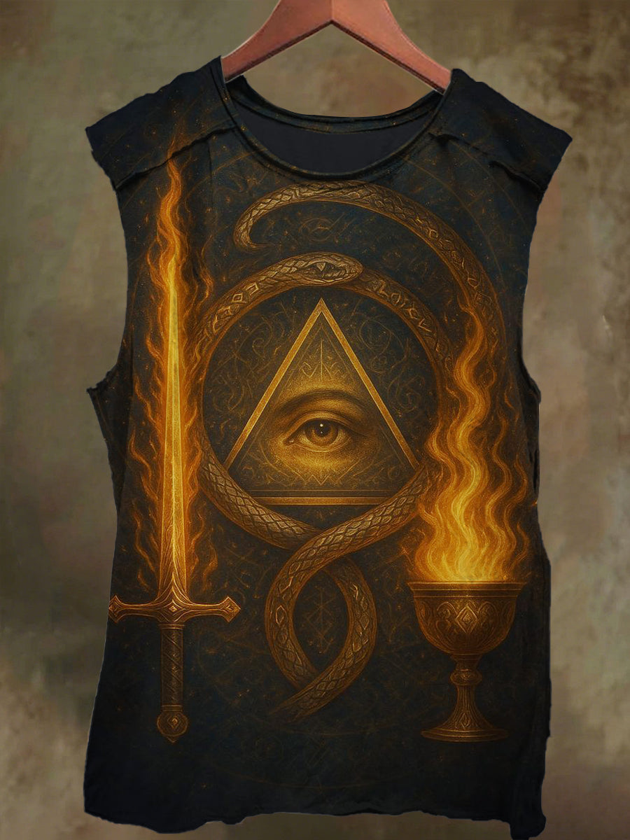 Unisex Snake and Eye Print Casual Cotton Tank Top