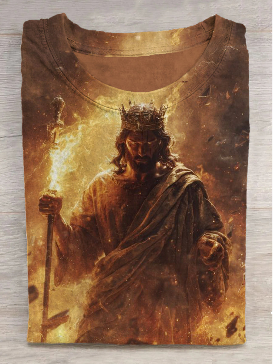 Jesus Printed Round Neck Short Sleeve T-Shirt