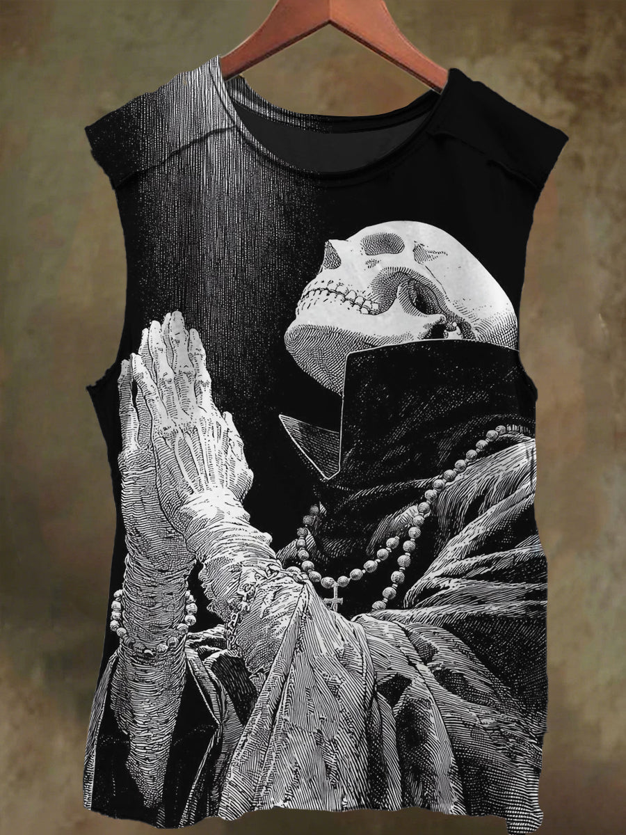 Unisex Nun with Gun Print Casual Cotton Tank Top