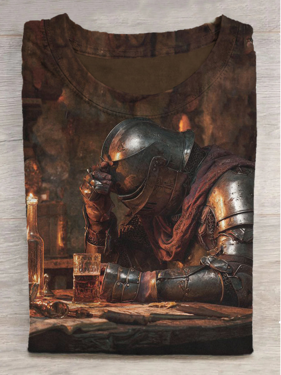 Drunken Knight Printed Round Neck Short Sleeve T-Shirt
