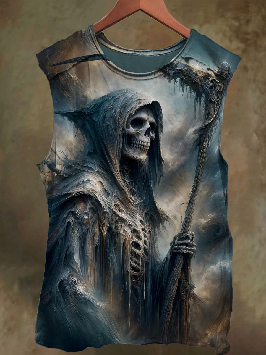 Unisex Skull Sickle Print Casual Cotton Tank Top